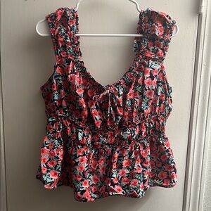 Floral Smocked Peplum Sleeveless Blouse